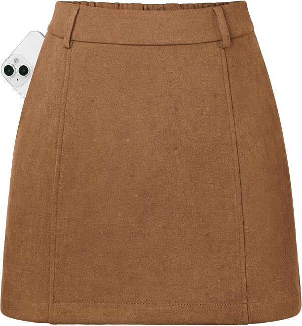 Kate Kasin Women Suede Mini Skirt with Shorts High Waist Skort with Pockets | Amazon (US)