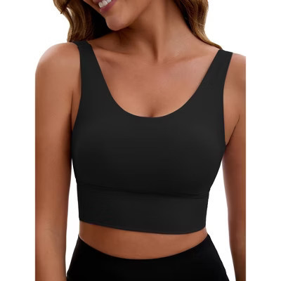 INSPIRE CHIC Women's V Back Wide Straps Full Coverage Sports Bras Longline Workout Padded Tank Top Large Black | Target