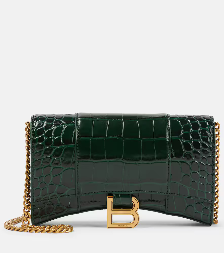 Balenciaga Hourglass croc-effect leather wallet on chain | Mytheresa (DACH)
