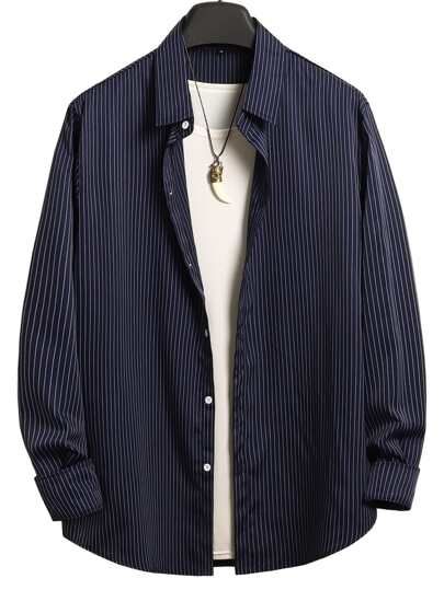 Men Pinstriped Print Shirt Without Tee | SHEIN