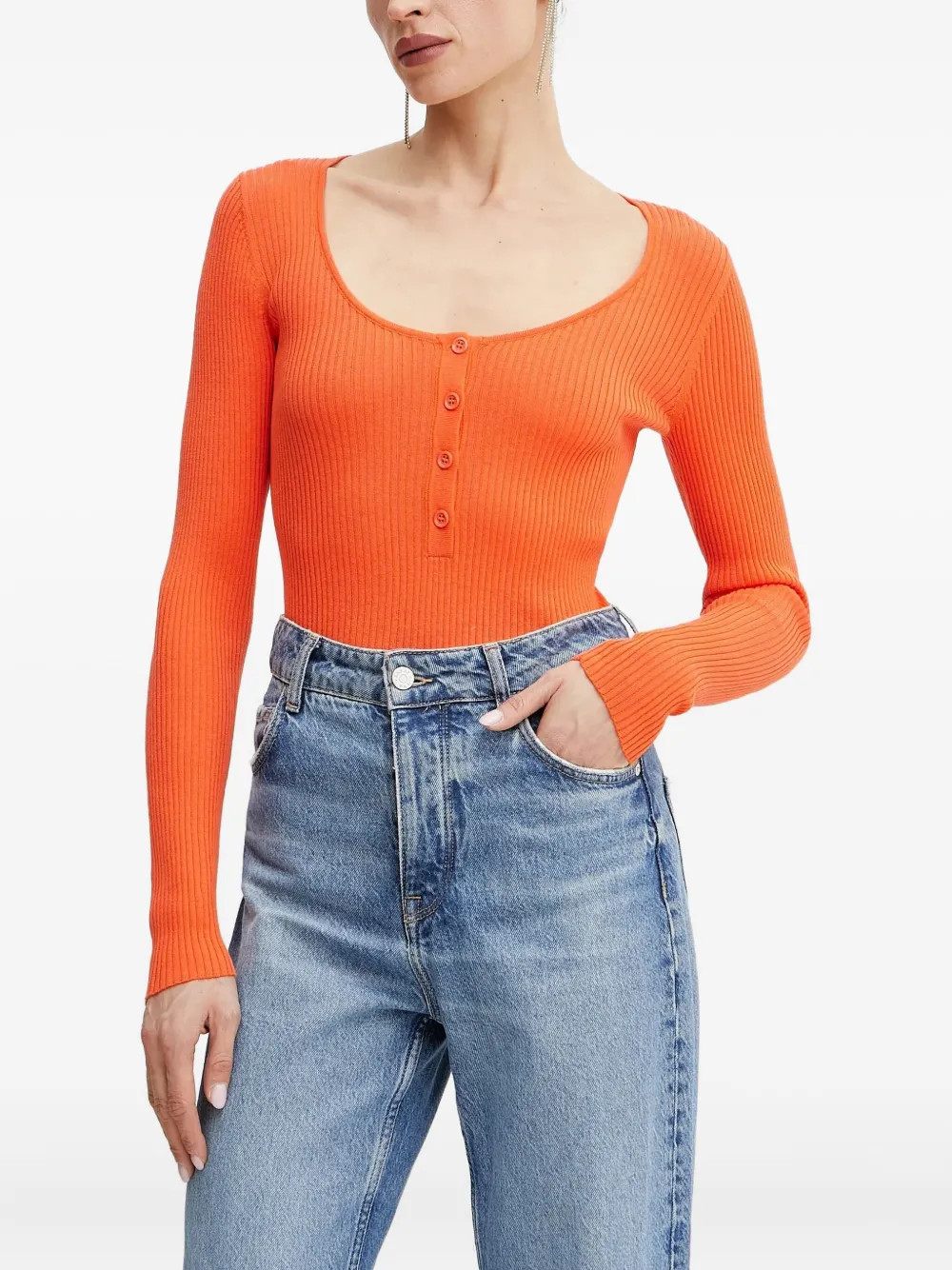 PINKO ribbed long-sleeved top - Orange | Farfetch Global