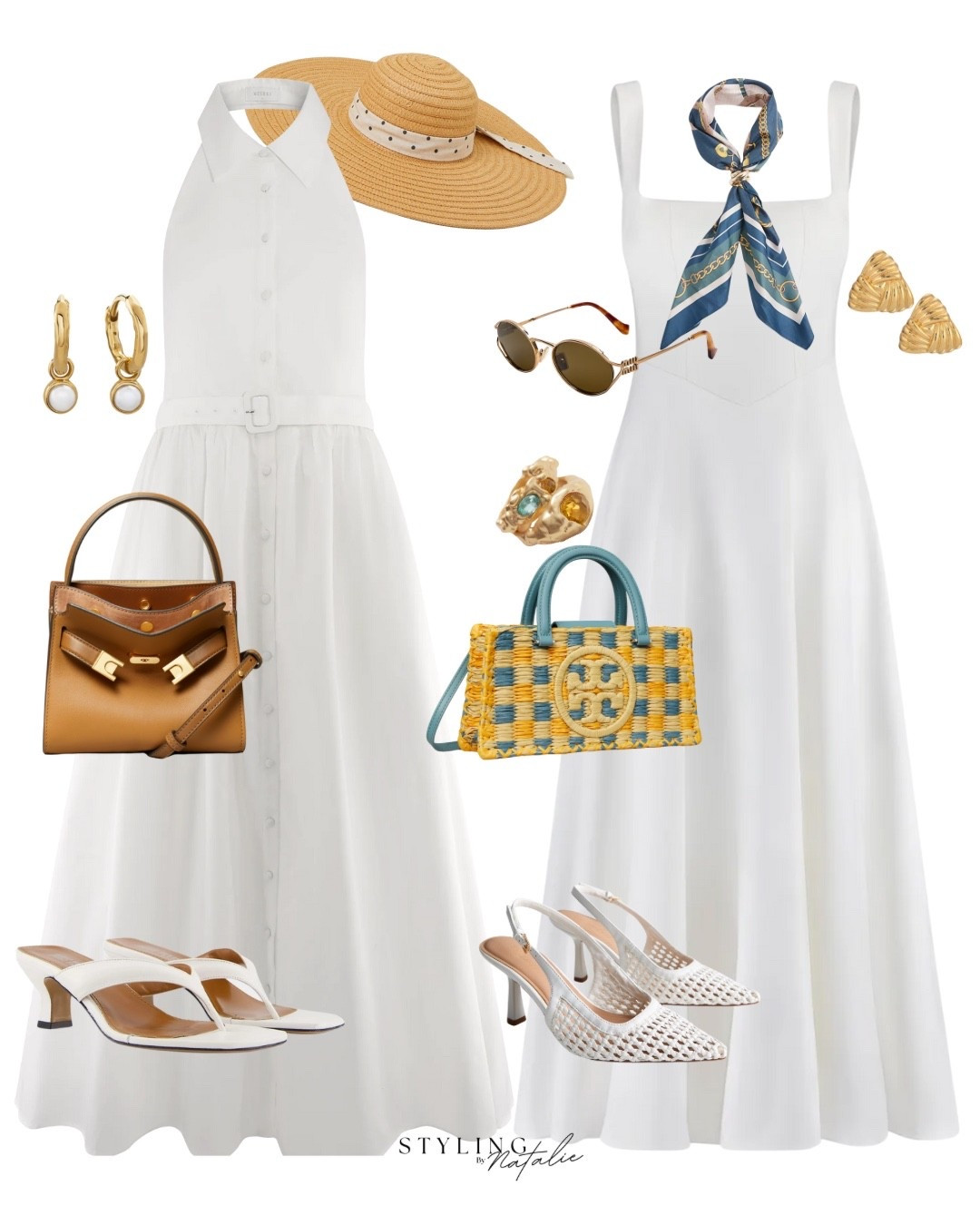 Wimbledon Outfits 🎾🏓
Halter neck collared maxi dress with belt, polka dot straw hat, Tory Burch bag, pearl earrings, midi dress, satin scarf, Miu Miu sunglasses, woven slingbacks, gold earrings and raffia bag. Summer outfit, occasion wear, summer dress, white dress, chic, classy. 

#LTKdresses #LTKuk #LTKsummer