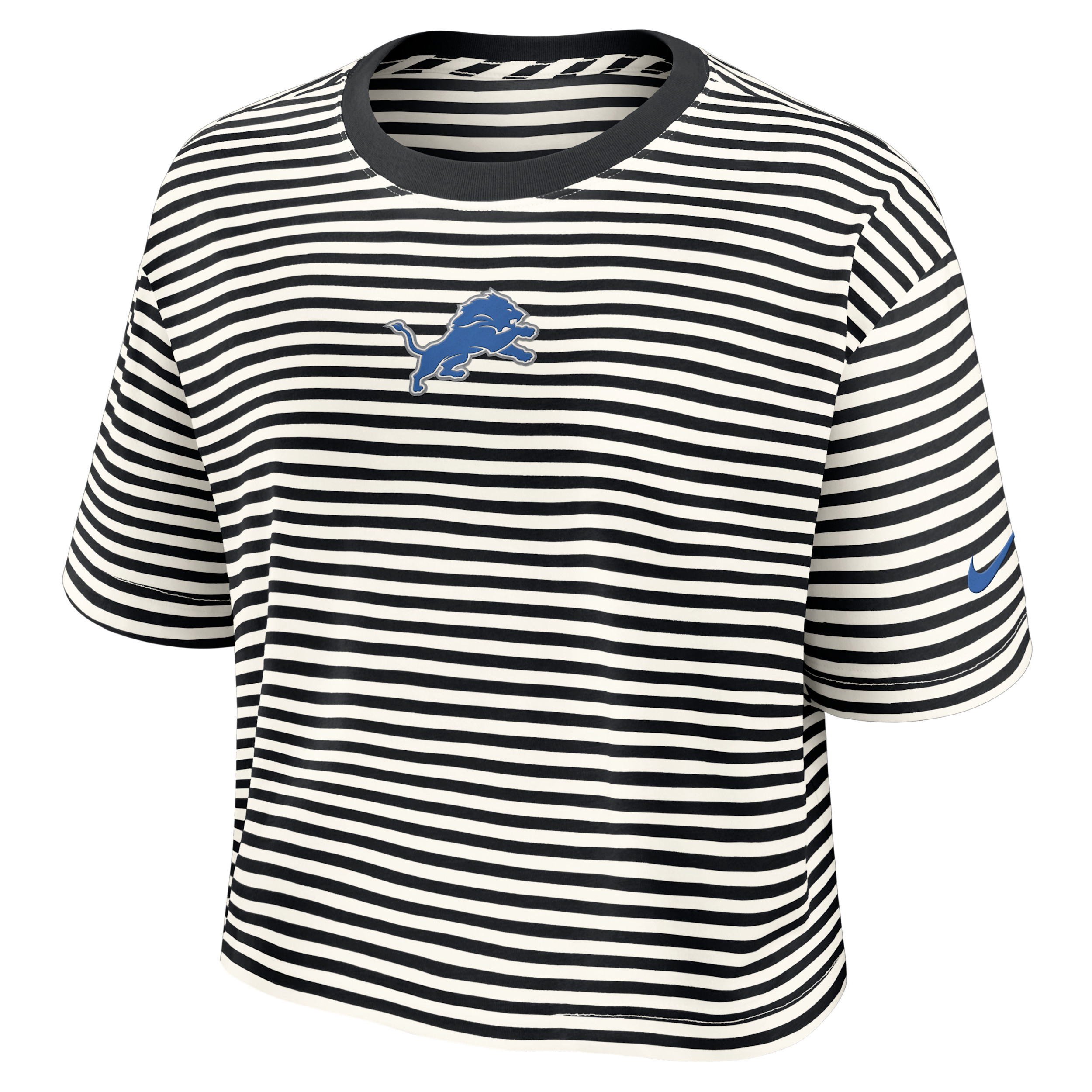 Detroit Lions Striped Nike Women's MLB Cropped T-Shirt in Black | 048P10DW9J-MXN | Nike (US)