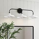 Nathan James Mable Black Farmhouse Bathroom Vanity 3-Lights Fixture with Matte Metal Frame and White | Amazon (US)