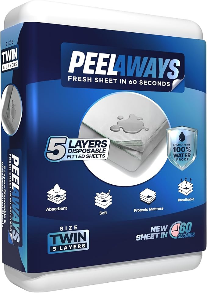 Peelaways Disposable Waterproof Fitted Sheets – 5-Layer Peel-Away Bed Sheets for Incontinence, ... | Amazon (US)