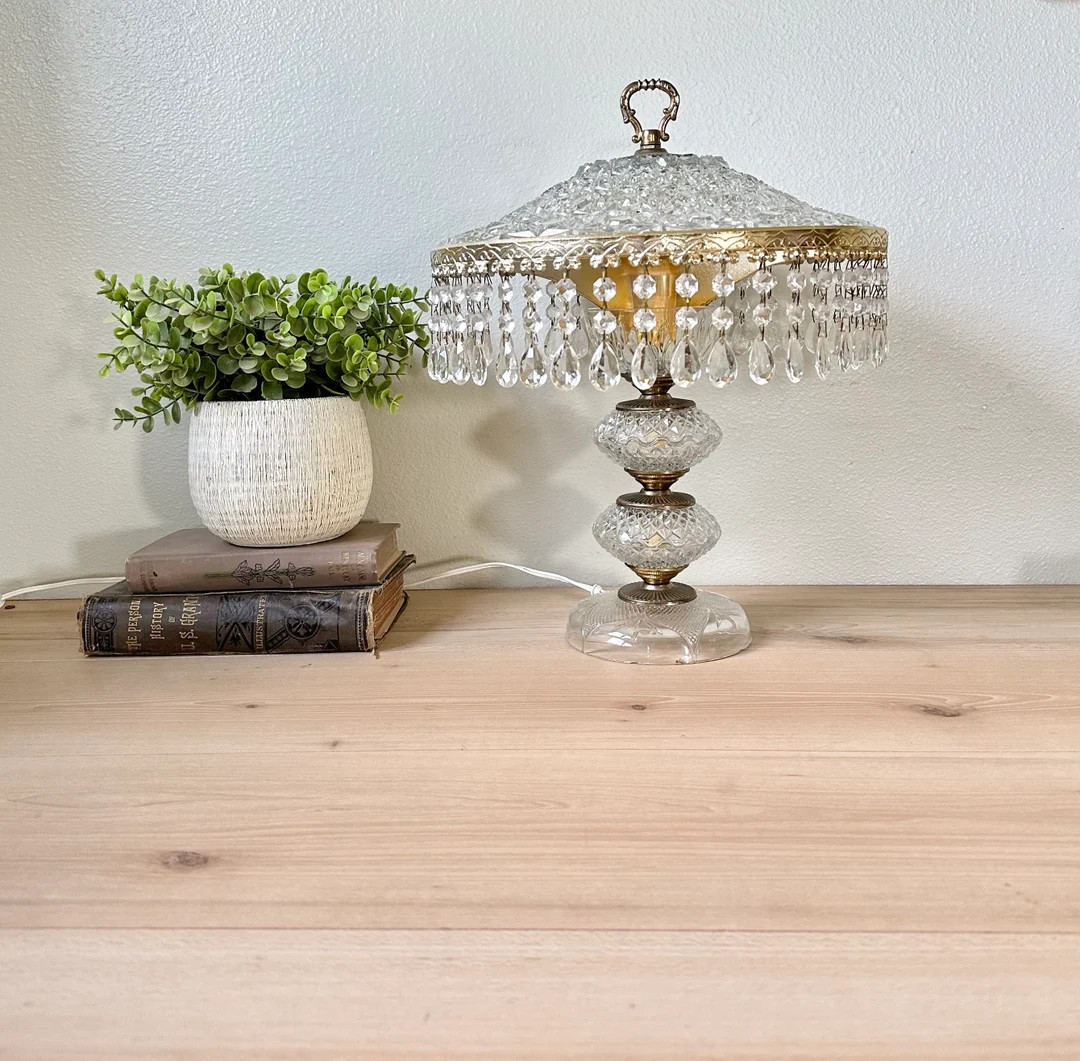 Vintage Art Deco Lamp, Crystal Boudoir Lamp With Hanging Prisms - Etsy | Etsy (US)
