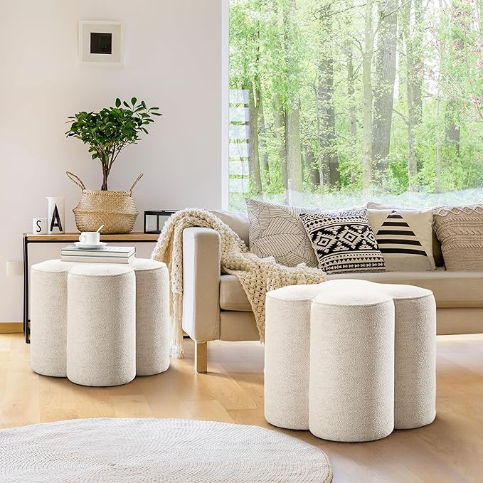 Beige Linen Ottoman Set of 2, Small Vanity Stool, Multi-Functional Ottoman Stool, Footrest for Co... | Amazon (US)