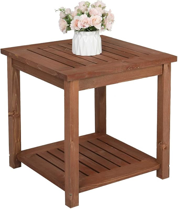 Outvita Patio Small Side Table, Acacia Wood 18 inch Double-deck Coffee Table with Storage Tier fo... | Amazon (US)