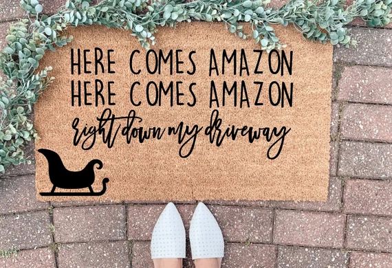 Here Comes Amazon Doormat Funny Welcome mat Holiday Door | Etsy | Etsy (US)