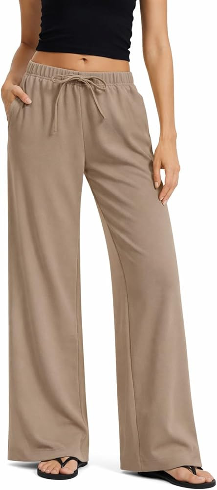 AnotherChill Women's High Waisted Wide Leg Crepe Pants Pull On Wrinkle Free Trousers with Pockets... | Amazon (US)