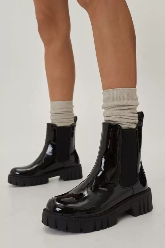 Patent Staggered Cleat Chelsea Boot 1 | Nasty Gal (US)