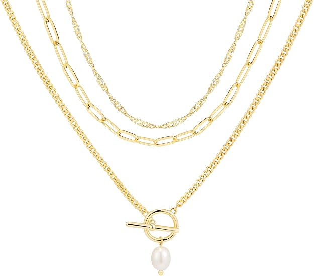 Layered Gold Necklaces for Women,Stackable Dainty 14K Gold Silver Plated Trendy Circle Paperclip ... | Amazon (US)