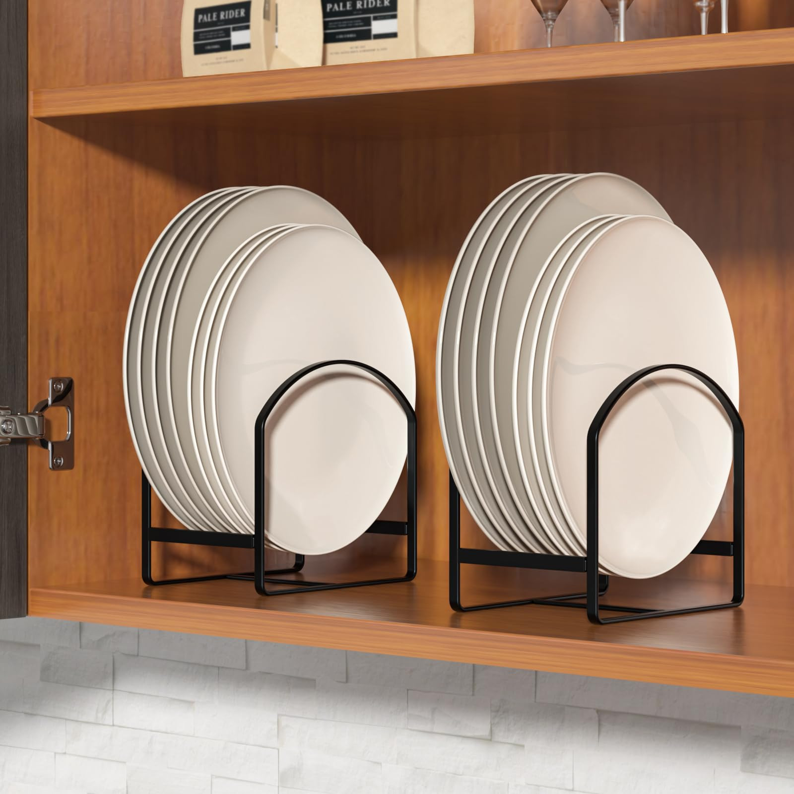 4 Pack Kitchen Plate Holder Organizer for Cabinet Space Saver Dinner Dish Plate Storage Rack Upri... | Amazon (US)