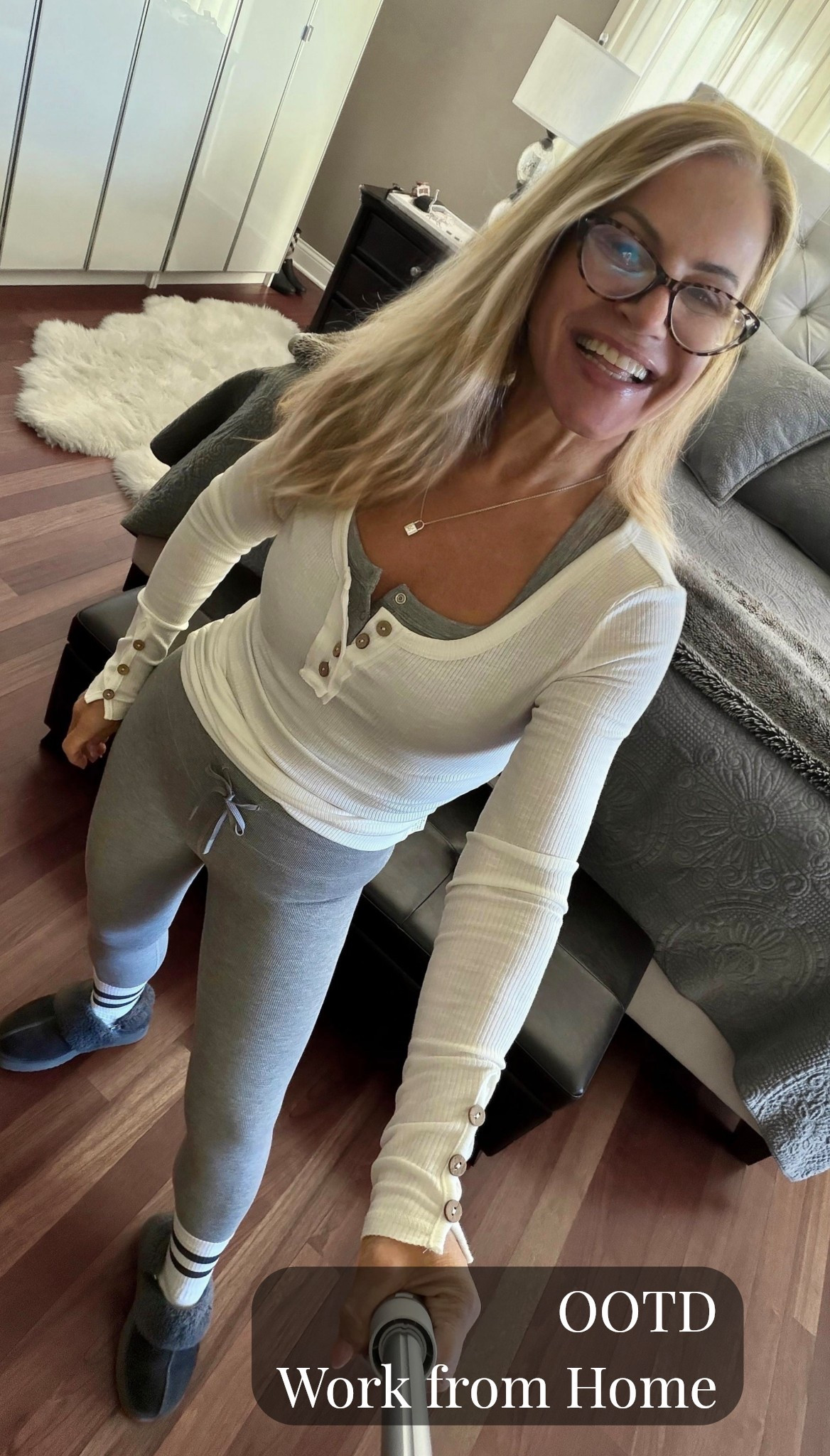 Trying to make an effort to look cuter when it’s a Work from Home day!  I find myself “saving” my newer casual pieces and choosing my old ugly stuff instead lol 🤷🏼‍♀️ 

Welp, I went in my closet and finally popped some tags👏🏻. I love the high waist and drawstring of these heathered grey ribbed knit leggings and the matching grey top.  I layered a white ribbed Henley accented with little wooden buttons at the cuff & neckline- really nice details and only eight bucks! 🤩 

#LTKmomlife #LTKselfcare #LTKActive