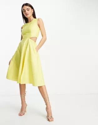 Closet London cut-out midi dress with pockets in lemon | ASOS (Global)