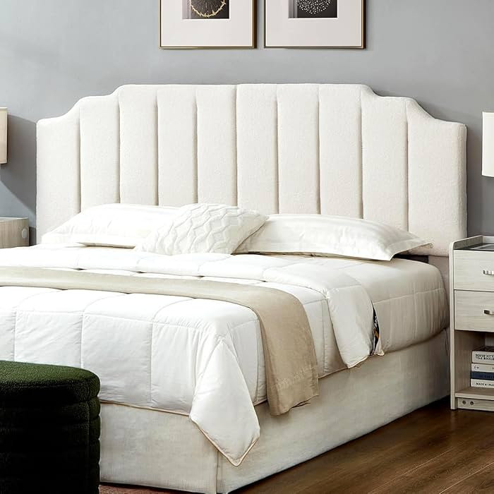 24KF White Teddy Fabric Tufted King Upholstered Headboard, Modern Vertical Channel Design Califor... | Amazon (US)