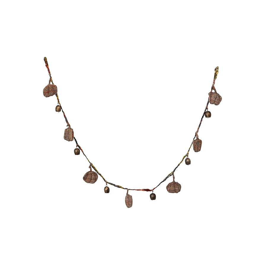 Creative Co-Op Decorative Hand-Woven Mélange Fabric Pumpkin and Metal Bell Garland, Multicolor a... | Amazon (US)