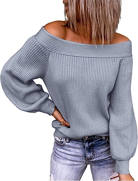 KIRUNDO Women's Sexy Off Shoulder Sweater Batwing Long Sleeve Solid Color Loose Knit Sweaters Pul... | Amazon (US)