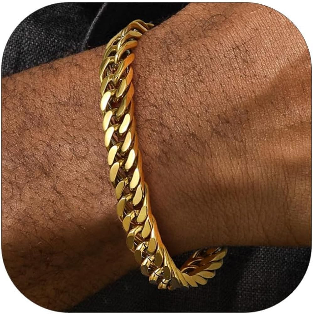 FaithHeart Stainless Steel Cuban Link Bracelet for Men, Gold Plated/Black/Silver Mens Chain Brace... | Amazon (US)