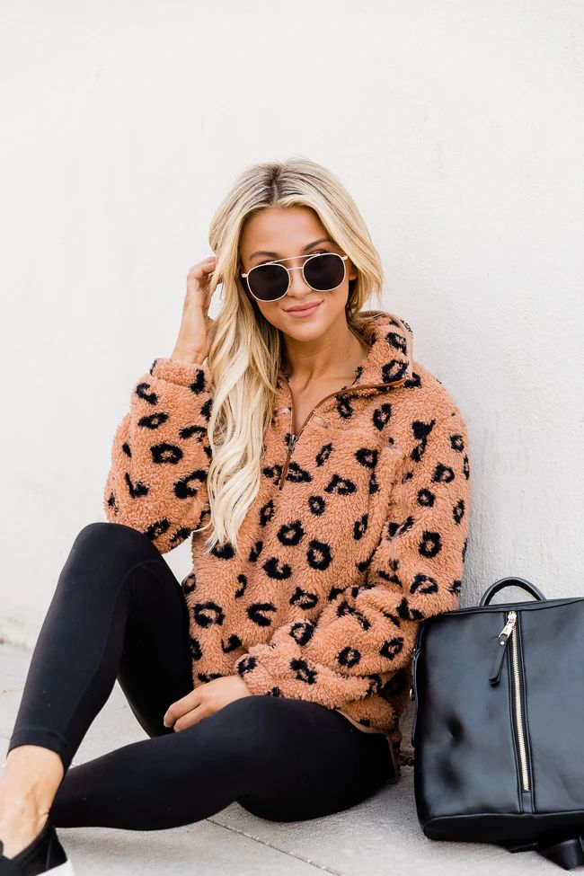 Bonfire Nights Brown Animal Print Sherpa Pullover | The Pink Lily Boutique