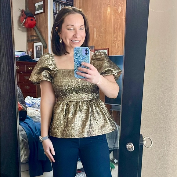LC Lauren Conrad gold peplum top | Poshmark