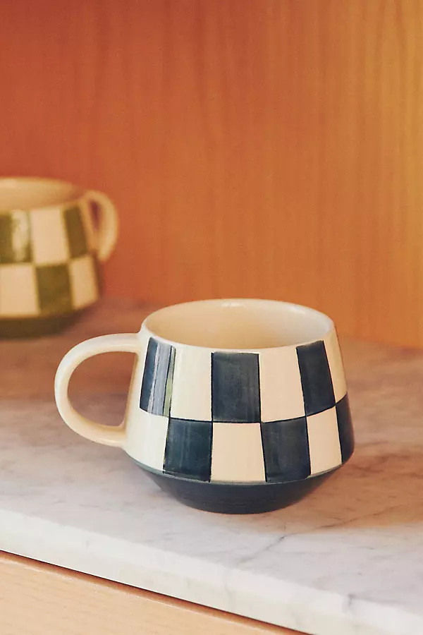 Checkered Stoneware Mug | Anthropologie (US)