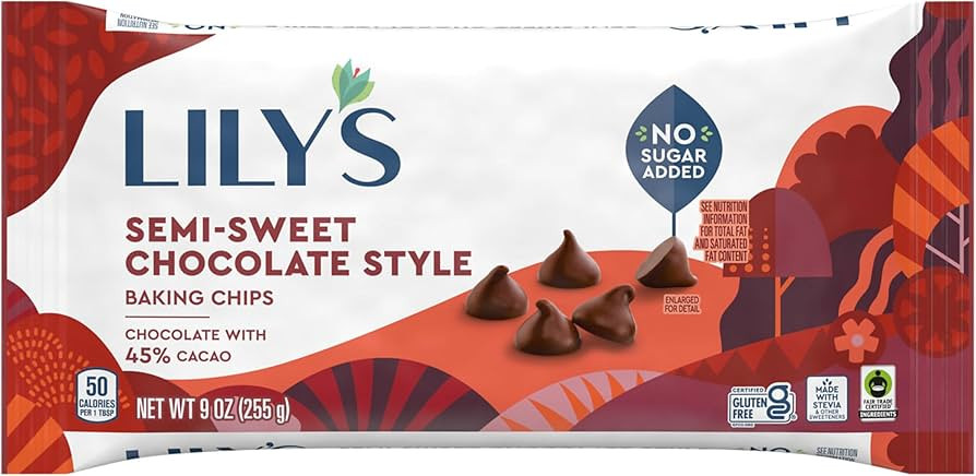 LILY'S Semi-Sweet Chocolate Style No Sugar Added, Baking Chips Bag, 9 oz | Amazon (US)