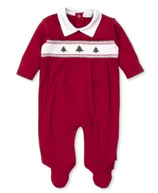 FOOTIE W/ HAND SMOCKED CHRISTMAS TREE - RED 3/6MTH | Simply Carolina