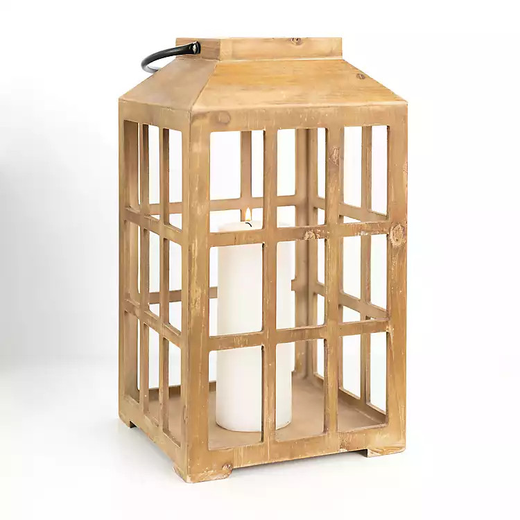 Distressed Windowpane Wood Lantern, 16 in. | Kirkland's Home