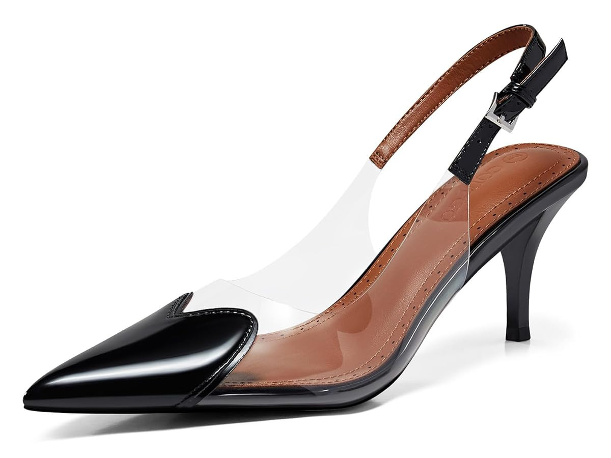 Coutgo Womens Slingback Kitten Heels Heart Clear Pumps Low Heel Pointed Closed Toe Party Wedding ... | Amazon (US)