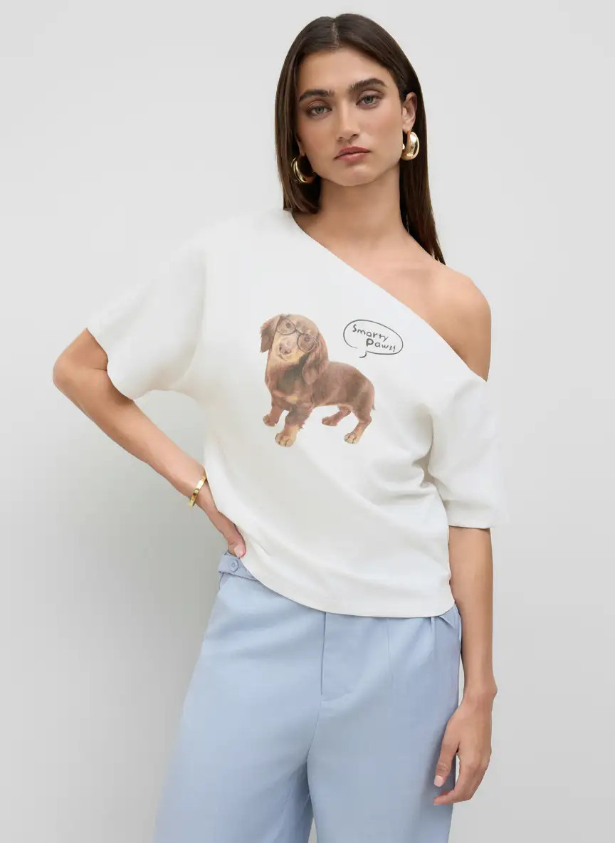 Knit Fabric Cotton-blend Asymmetrical Neck Ruched Tee For Daily Casual | Cider