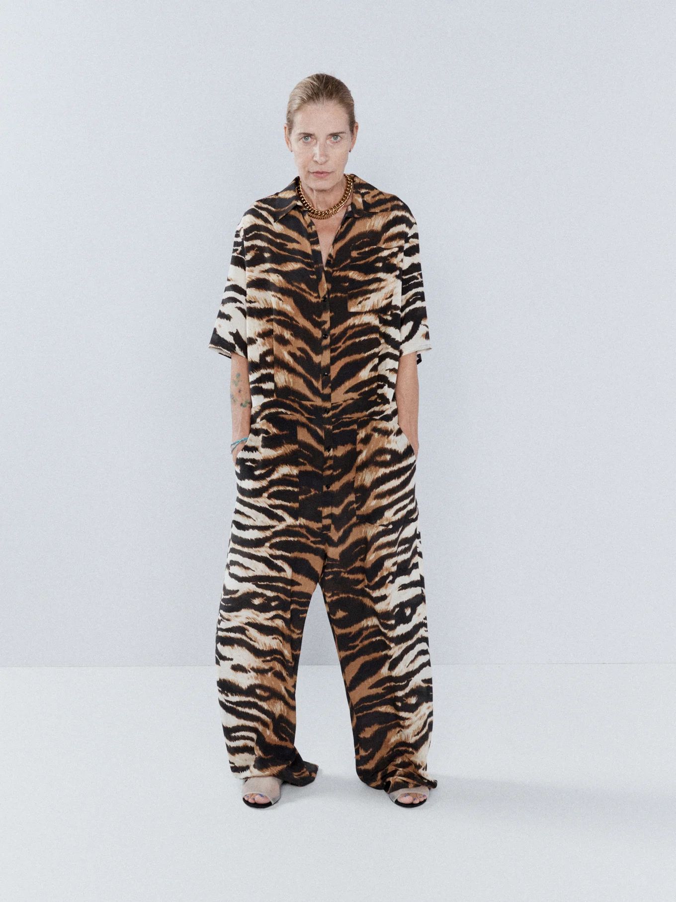 Tiger-print silk wide-leg jumpsuit | Matches (UK)