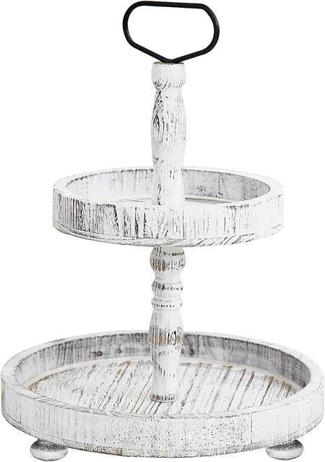 Tiered Tray Tiered Serving Tray 2 Tier Tray Cake Tray Farmhouse Tiered Tray Wooden Tray with Hand... | Amazon (US)