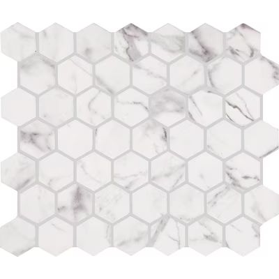 STAINMASTER Calacatta Silver 10-in x 11-in Matte Ceramic Hexagon Marble Look Floor and Wall Tile | Lowe's