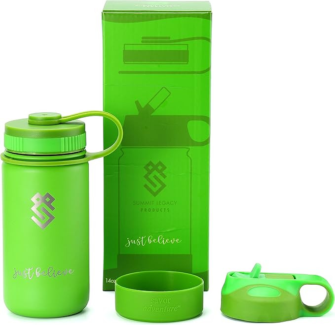 Summit Kids 14 oz Water Bottles, Insulated Stainless Steel Metal Bottle, Silicone Sleeve & 2 BPA ... | Amazon (US)