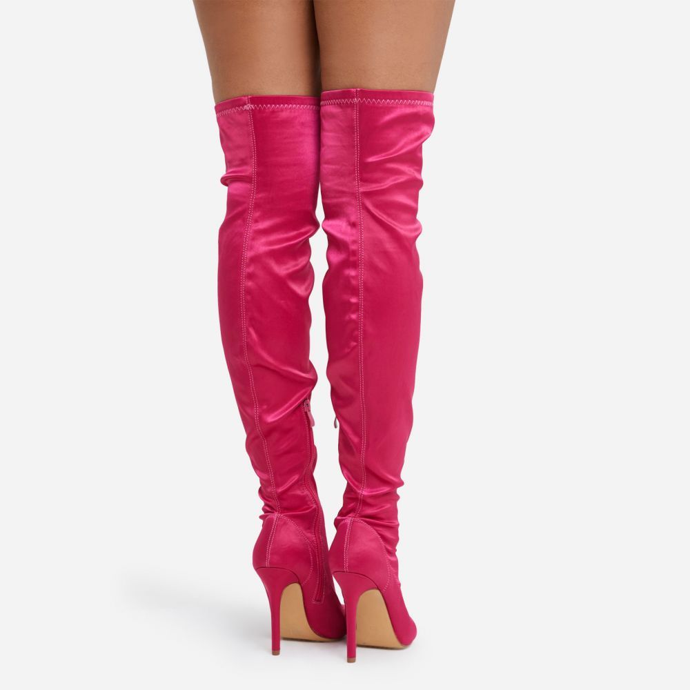 Hoola Pointed Toe Over The Knee Thigh High Long Sock Boot In Pink Satin | EGO Shoes (US & Canada)