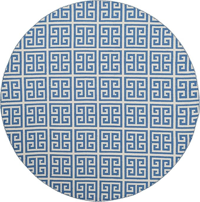 Safavieh Montauk Collection MTK724C Handmade Greek Key Cotton Area Rug, 6' x 6' Round, Blue / Ivo... | Amazon (US)