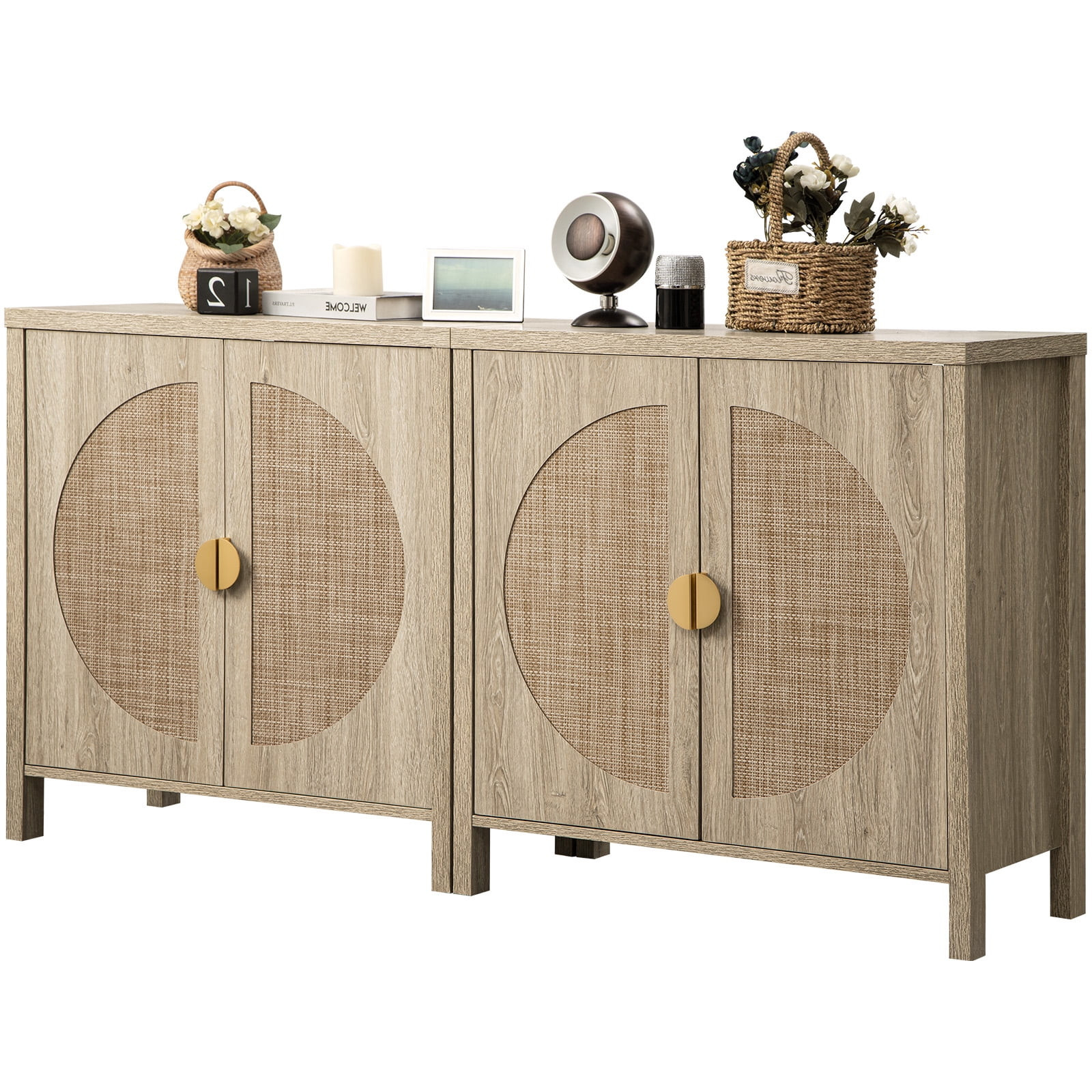Sanspredet Sideboard Storage Cabinet Set of 2, Rattan Buffet Cabinet with Doors and Adjustable Sh... | Walmart (US)