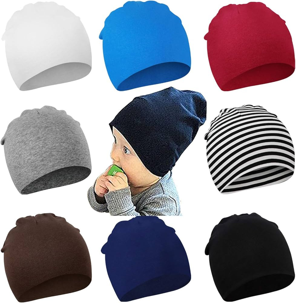 DRESHOW BQUBO 8 Pack Unisex Baby Beanie Hat Infant Toddler Kid Hats Baby Soft Cute Knit Cap Nursery  | Amazon (US)