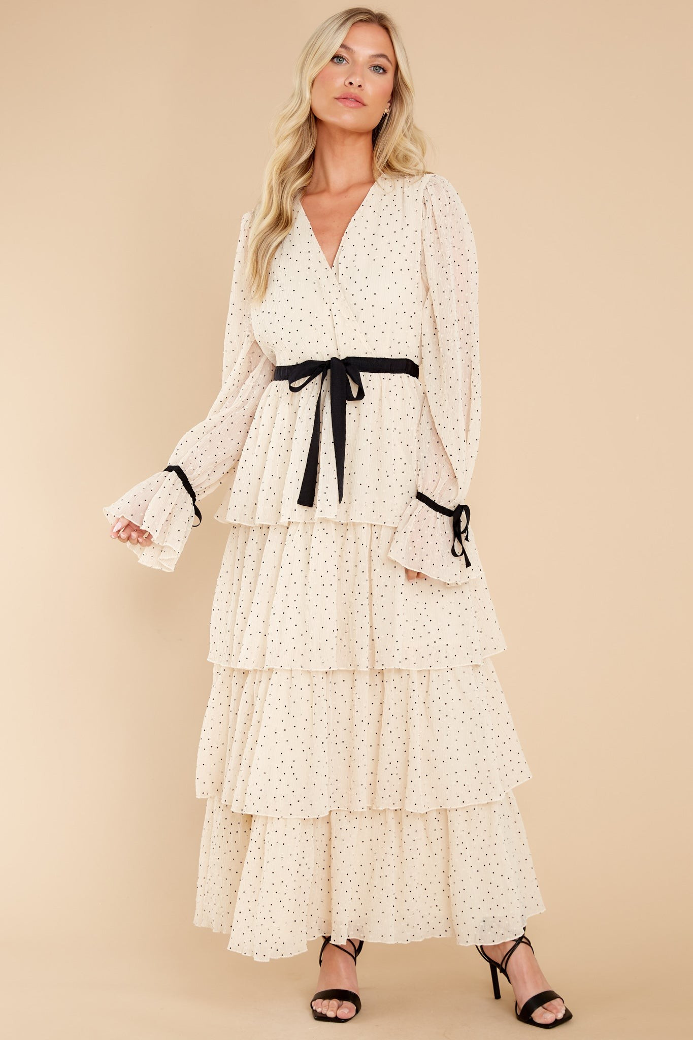 Chic Adoration Ivory Polka Dot Maxi Dress | Red Dress 