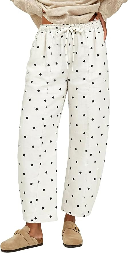 CHARTOU Polka Dot Wide Leg Barrel Pants for Women Baggy Palazzo Pant Drawstring High Waist Cotton... | Amazon (US)