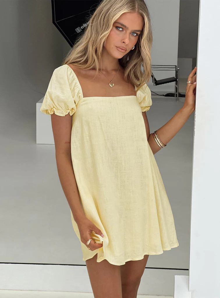 Beyond Linen Blend Mini Dress Yellow | Princess Polly US