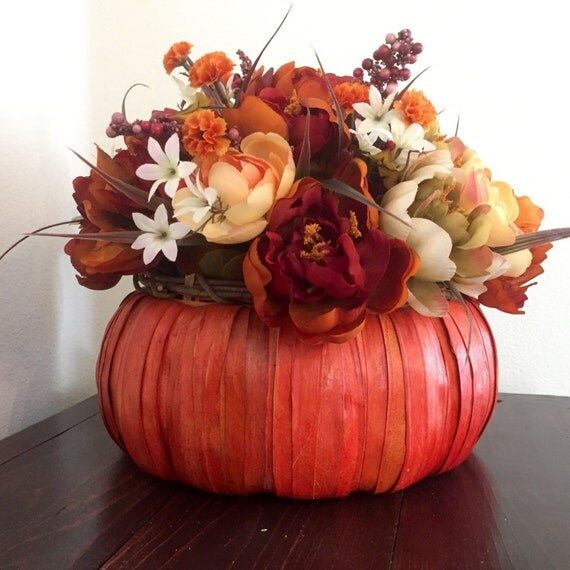 Fall Centerpiece, Thanksgiving Centerpiece, Orange Wooden Pumpkin, Floral Arrangement | Etsy EU