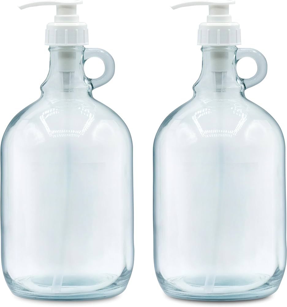 Glass Dispenser Bottle with Labels (2-Pack) - Half Gallon 64 oz. Jars with Leakproof Pump Perfect... | Amazon (US)