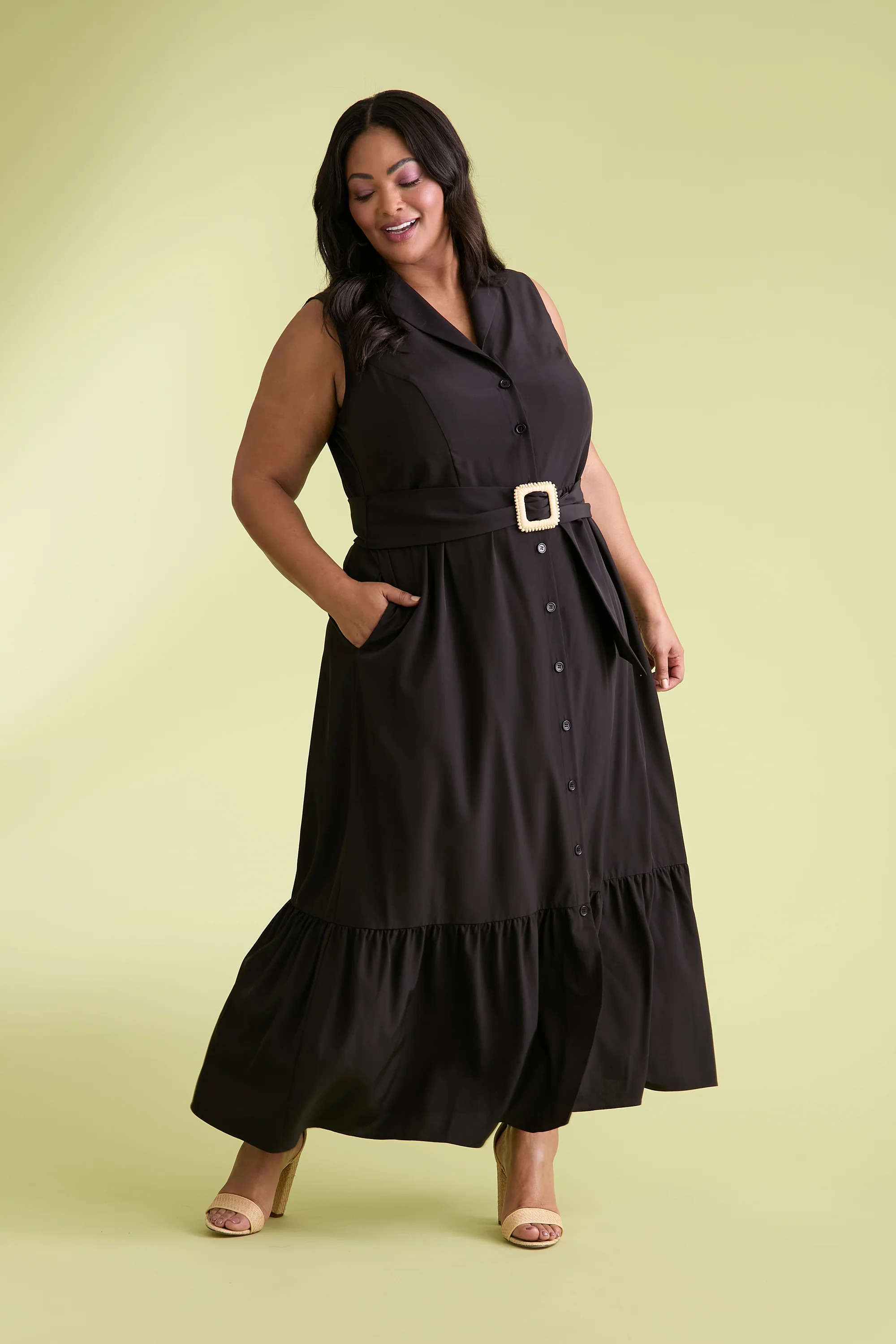 Kelsey Shirtdress A-Line Sleeveless Maxi | London Times | Maggy London