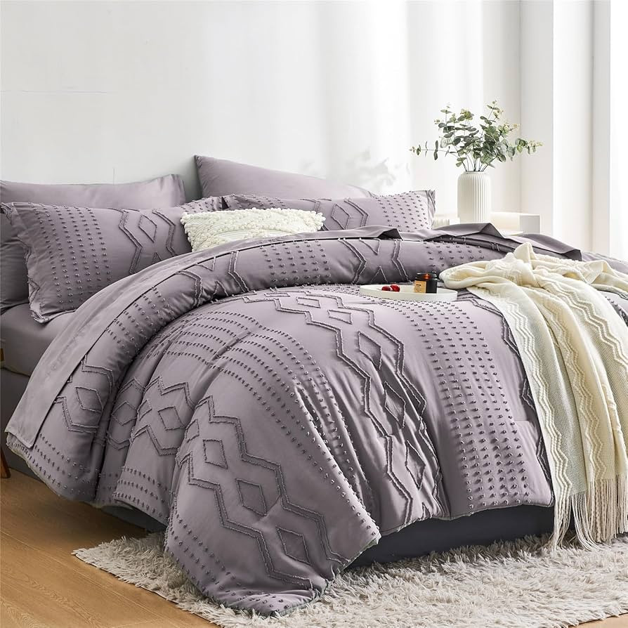 sponwilar King Size Comforter Set 7 Pieces Boho Bed in a Bag, Geometric Textured Tufted Bed Set, ... | Amazon (US)