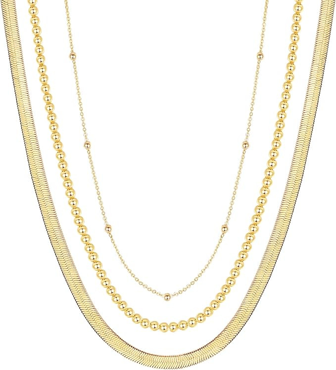 Wowshow Layered Necklaces for Women,Gold Herringbone Necklace Set Snake Chain Necklace 14K Gold P... | Amazon (US)