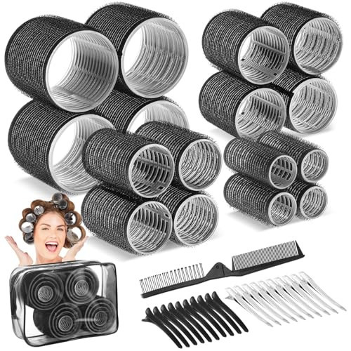 obeoby 38 Pcs Set Rollers Hair Curlers, 4 Sizes Self Grip Hair Rollers with Clips and Storage Bag, Curlers for Long Hair Short Hair Hair Bangs, Black 25mm 36mm 48mm 60mm | Amazon (US)