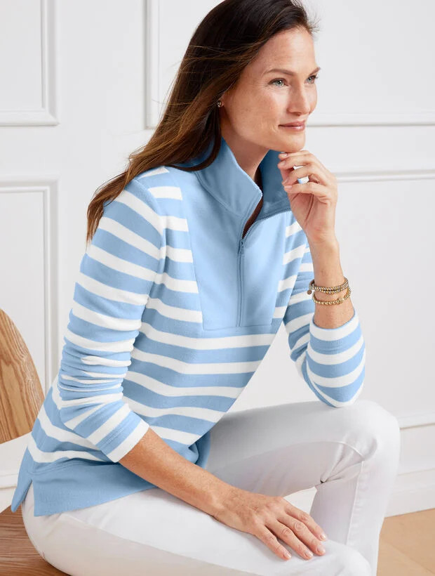 Half-Zip Microfleece Top - Harbor Stripe | Talbots