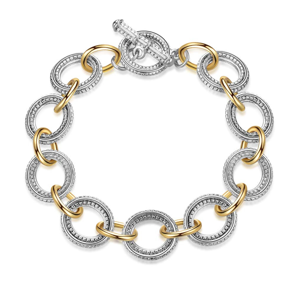 Link Bracelet for Women 2 tone Circles Chain Bangle Silver and Gold Color Wire Bangle Bracelets | Amazon (US)